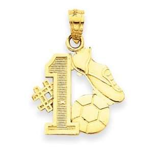   14k Yellow Gold #1 Soccer Story with Cleats and Ball Pendant Jewelry