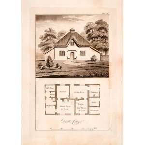 1823 Aquatint Engraving John Plaw Double Cottage Ferme Ornee Pastoral 