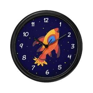  Rocket Ship In Outer Space Art Wall Clock by  