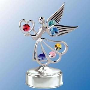  Chrome Angel with Heart Music Box   Multicolored Swarovski 