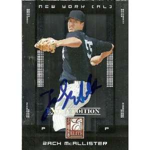 Zach McAllister Signed 2008 Donruss Elite Card Yankees 