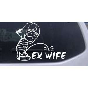 White 20in X 15.5in    Pee on Ex Wife Funny Car Window Wall Laptop 