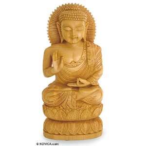 Wood sculpture, Buddha Prays for Peace