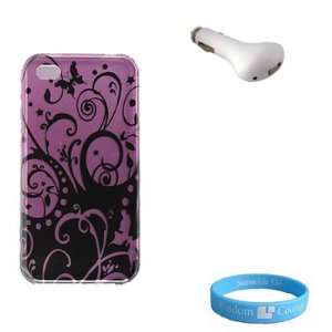  Purple Swirl 2 Piece Carrying Case for iPhone 4 + USB Car 