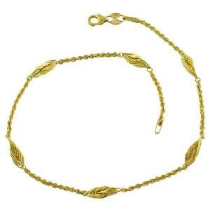    14k Yellow Gold 11 Inch 2mm Rope Marquisa Stations Anklet Jewelry