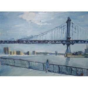  Manhattan Bridge, Woman in Blue, Original Painting, Home 