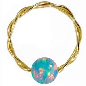   Blue Opal Solid 14kt Yellow Gold Twisted Captive Bead Ring Jewelry