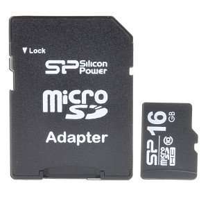 Silicon Power 16GB Class 10 microSDHC Memory Card w/SD 