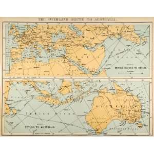  1882 Photolithographed Map Overland Route Ceylon Australia 