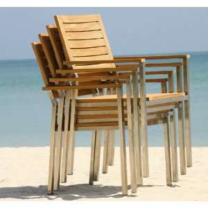  Siro Teak Wood and Stainless Steel Stacking Arm Chair 