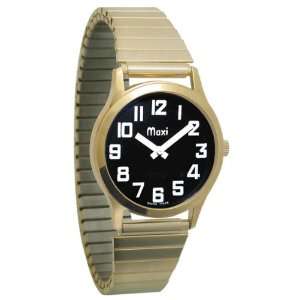  Mens Gold Tone Low Vision Watch Black Face Expansion Band 