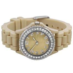    Womens Rhinestone accented Tan Small Face Silicone Watch Jewelry