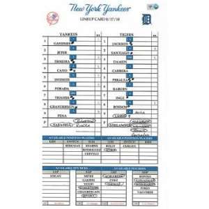  Tigers at Yankees 8 17 2010 Game Used Lineup Card (MLB 