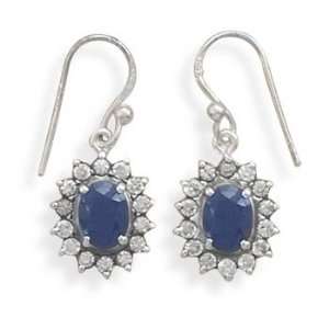  Rough Cut Sapphire and Clear CZ French Wire Earrings 