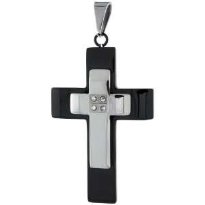  Stainless Steel 2 Tone (Black & Gun Metal) Christian Cross 