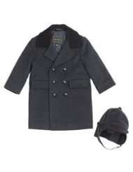 Rothschild Toddler Boys Wool Dress Coat Navy or Gray with Matching Hat