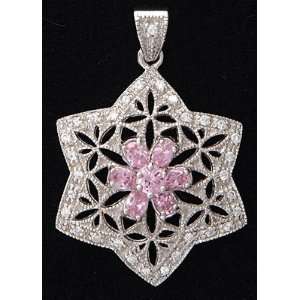  Sterling Silver Star Necklace   Pink Stones Jewelry