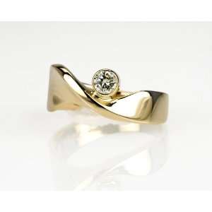  14k Yellow Gold Contemporary Ring with Bezel Set Diamond 