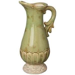 Soft Green and Brown Italian Ceramic Pitcher