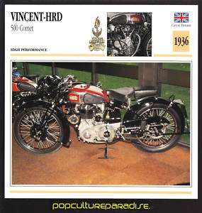 1936 VINCENT HRD 500 Comet MOTORCYCLE Photo ATLAS CARD  