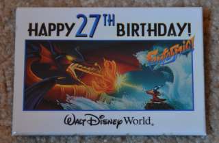   Birthday 27th WALT DISNEY WORLD Button FANTASMIC Mickey Mouse wdw