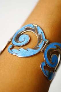 Vintage Margot de Taxco Sterling Silver Turquoise Enamel Bracelet 