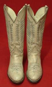   Vintage Cream Cowboy Boots PRETTIEST BLUE STITCHING 2 Heels Women 9