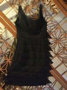 SHIMMY Vtg 60s BLack DRESS FLapper Style 8 TIER 3.5 FRINGE BOW TIE 