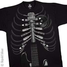 New AMPED UP Skeleton Guitar T Shirt  