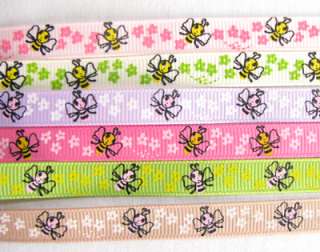 15 YD Bee Flower Grosgrain Ribbons 3/8 9mm U PICK CLR  