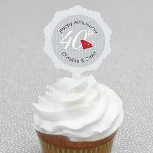 40th Anniversary   12 Cupcake Pick Toppers & 24 Personalized Stickers 