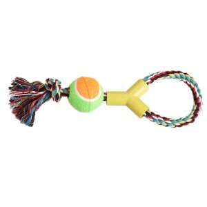  4213 Pet Dog Chew V style Cotton Braided Rope Ball Tug Toy 