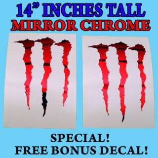 MONSTER M CLAW MIRROR CHROME RED DECAL STICKERS 14 INCH  