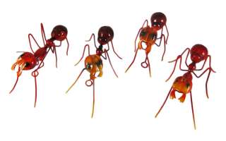 Set Of 4 Red / Orange Fire Ant Metal Statues Figures  