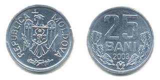 MOLDOVA 5 PIECE UNCIRCULATED COIN SET, 1 TO 50 BANI  