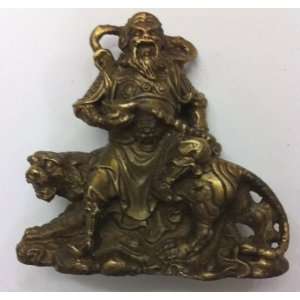  Brass God of Wealth Tsai Shen Yeh Sitting on Tiger Statue 