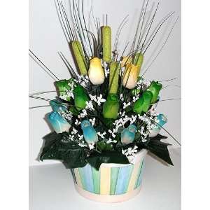  Pastel Basket of Scented Wood Roses in Green, Yellow and 