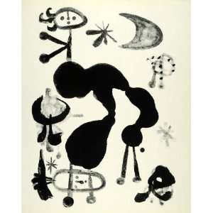 1958 Print Abstract Figurative Art Joan Miro Moon Star Figures Woman 