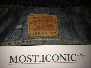 Levi s vintage Big E destroyed jeans denim jacket   sz S M   kanye 