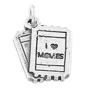  Sterling Silver One Sided I Love Movies Ticket Charm 