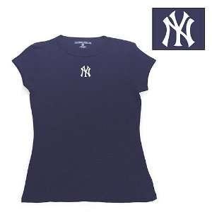  New York Yankees MLB Signature Tee Womens Top (Navy Blue 