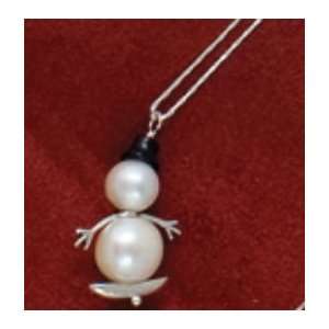 Silver Moon N50588 Sterling Silver 2 Pearl Snowman with Onyx Hat 18 in 