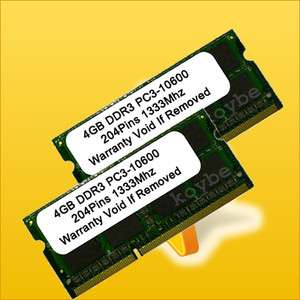 8GB 2X 4GB DDR3 PC3 10600 SODIMM 1333MHz PC10600 LAPTOP  
