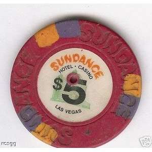  SUNDANCE CASINO LV. $ 5.00 CHIP HOLE CANCELATION 