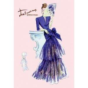  Vintage Art Royal Blue Evening Dress with Fan   08231 3 