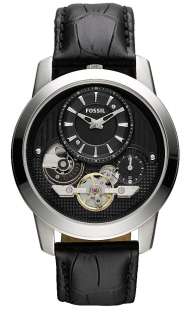 Fossil Twist Leather Mechanical Black Dial Mens Watch ME1113  