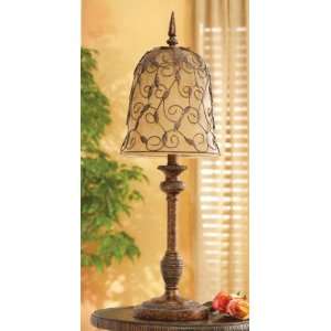 32 Gilded Table Lamp with Caged Metal Leaf Glass Shade  
