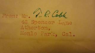 Ty Cobb Signed baseball autograph Letter Envelope 1952 PSA DNA antique 