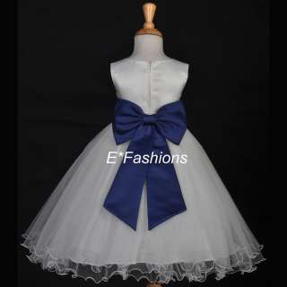 IVORY NAVY BLUE BRIDAL FLOWER GIRL DRESS 18M 2 4 6 8 10  