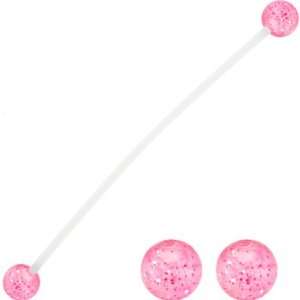  Pregnant Belly Button Ring with Pink Glitter UV Ends 